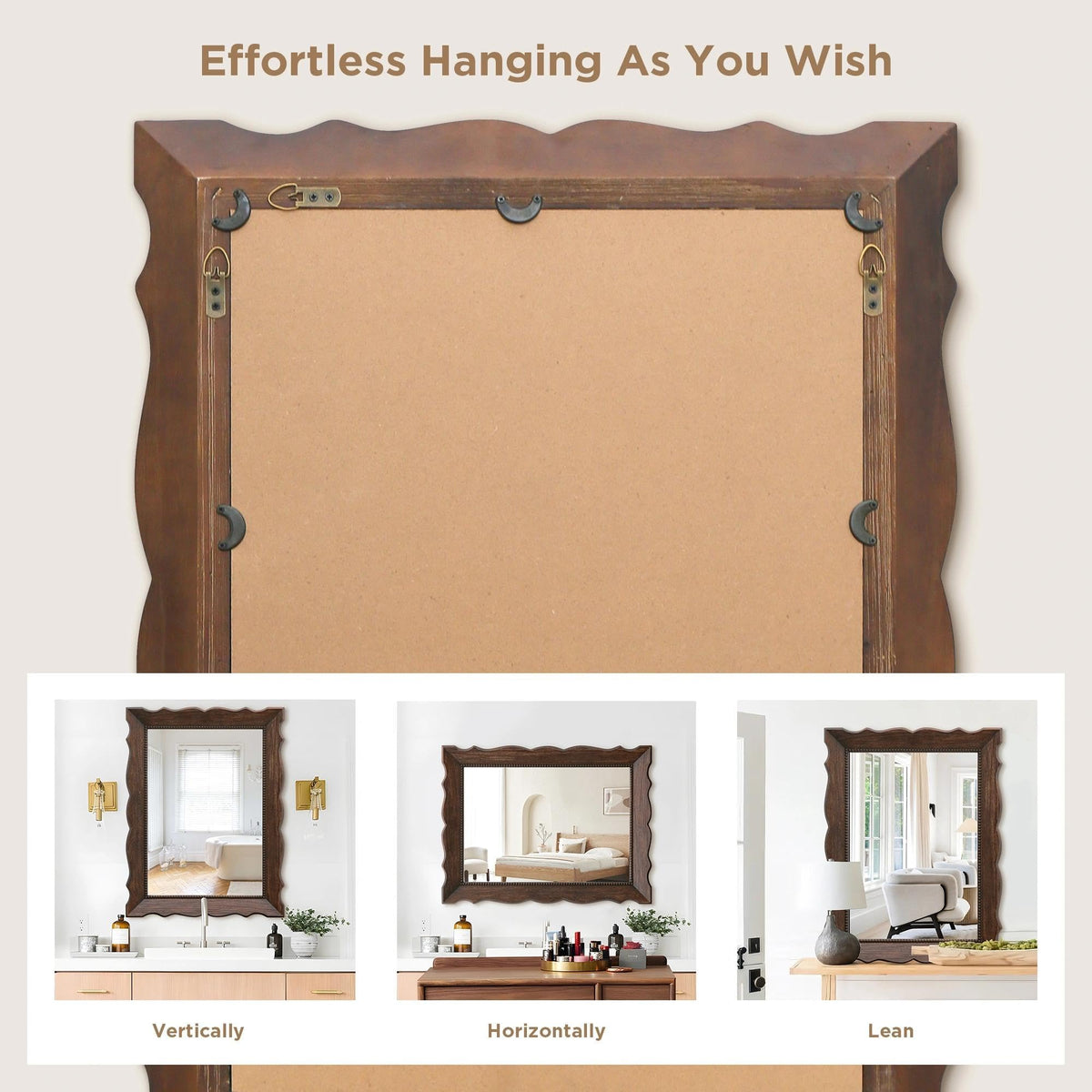 Besdomus Rustic Wooden Framed Mirror: 32" x 24" Dark Brown Wood Bathroom Mirrors for Wall - Vertical or Horizontal Hanging for Bathroom/Vanity/Entryway - Ideal for Farmhouse Style Lovers Besdomus