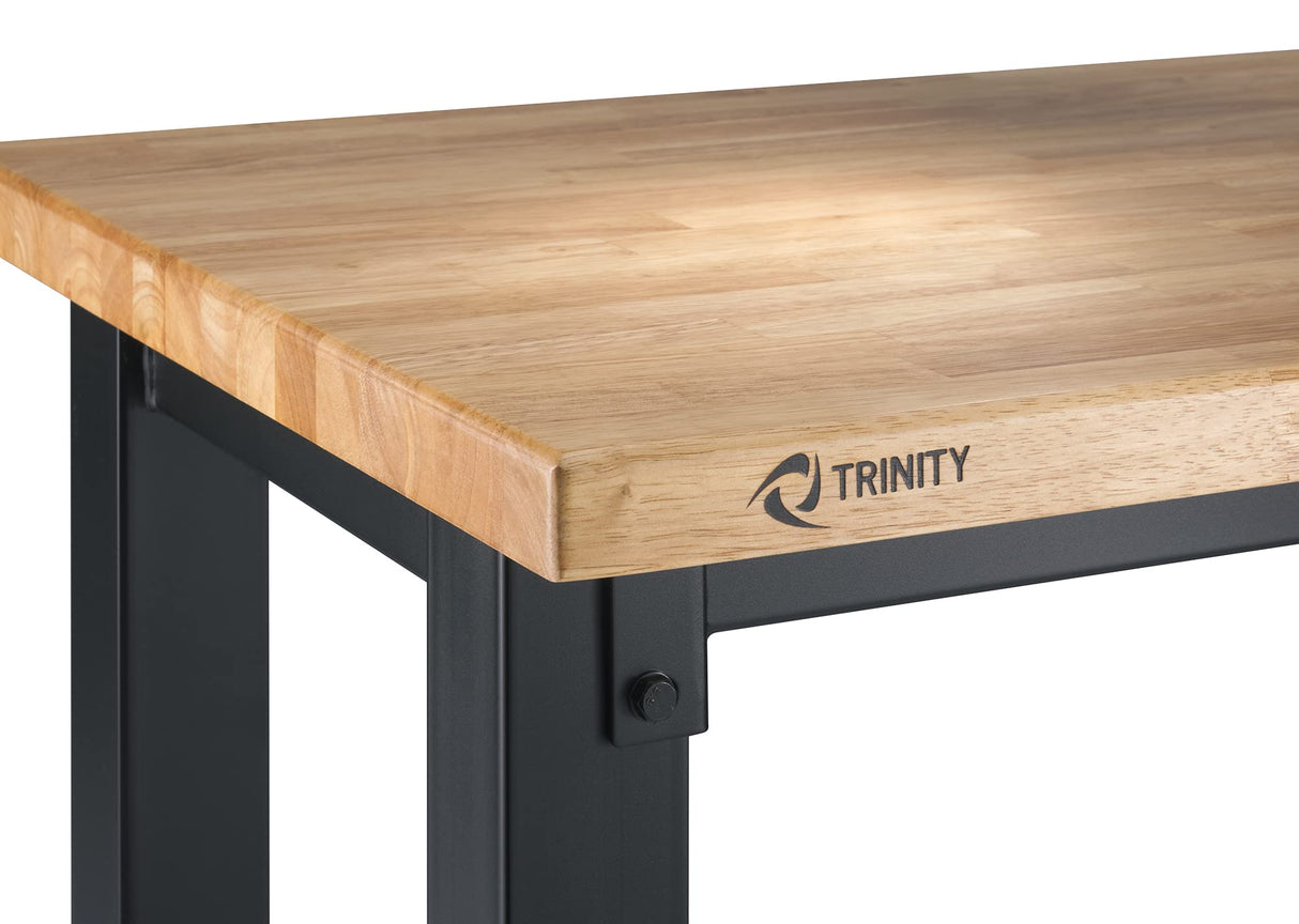 TRINITY Heavy Duty Wood Top Work Bench Adjustable Height Utility Table with Powder Coated Steel Frame for Commercial, Industrial, and Home TRINITY