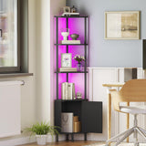 HOOBRO Corner Cabinet with LED Light, Corner Shelf Stand with Storage and Doors, 5-Tier Industrial Corner Bookshelf, 59” Tall Display Rack Shelf, for Living Room, Kitchen, Black BB147DCJ01 HOOBRO