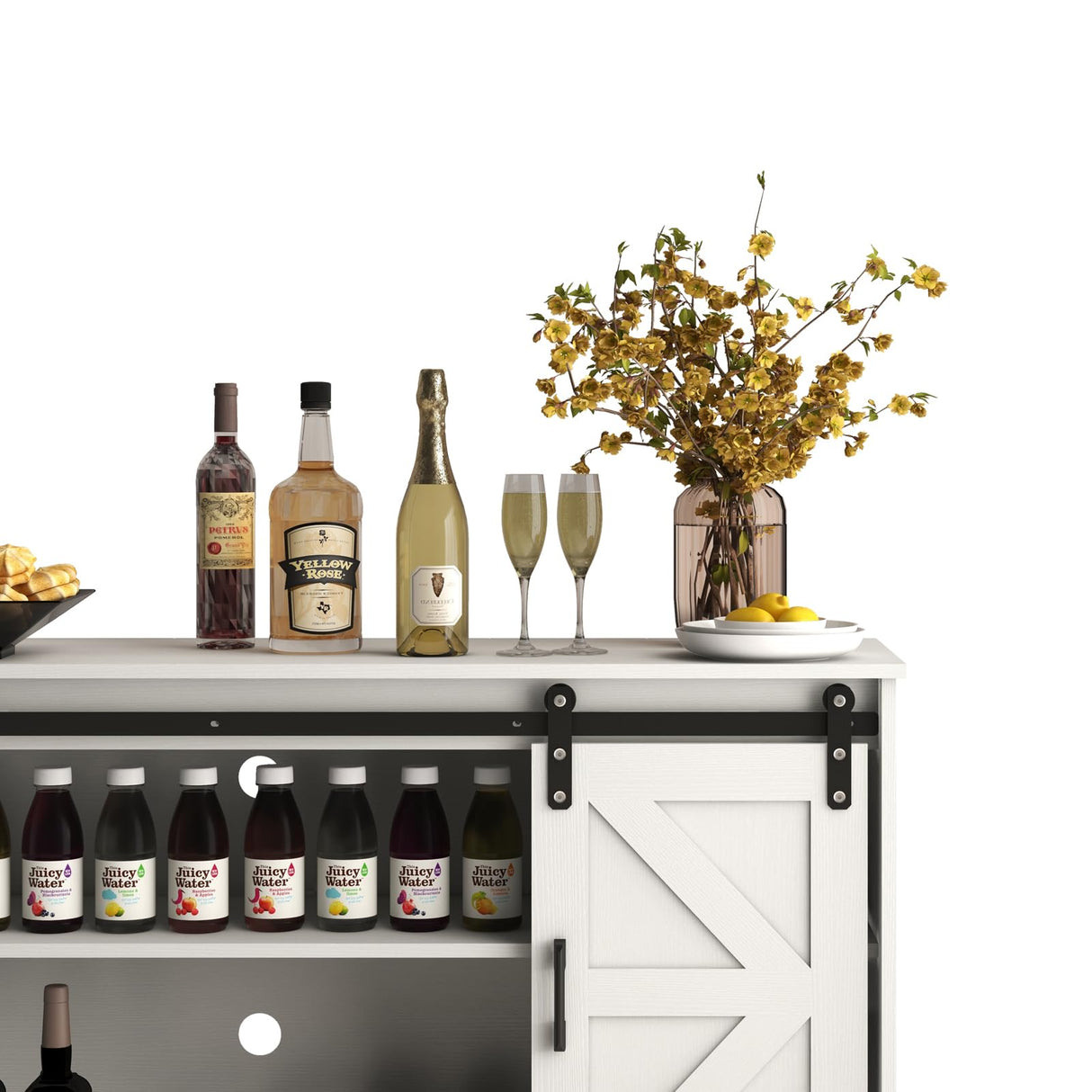 Panana Bar Cabinet with Barn 2 Sliding Doors Buffet Farmhouse Storage Cabinet TV Stand (White Cabinet) Panana