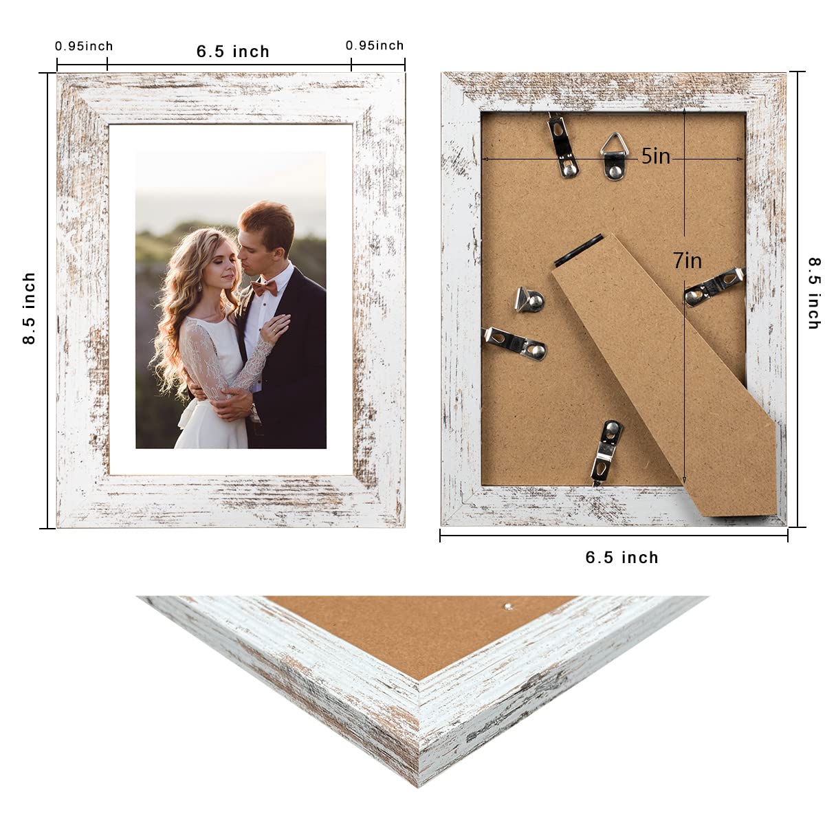 Capcillin 5x7 Picture Frame Wood Patten Distressed White Set of 2, Each Frame with Mat,Display 5x7 Picture Without mat or 4x6 Photos with Mat Wall Decor Table Top(CP001-MD5x7RW) Capcillin
