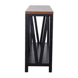 BizChair Farmhouse 2-Tier Console Table - Black Finish Engineered Wood Frame - Walnut Finish Tabletop - for Entryway or Living Room BizChair