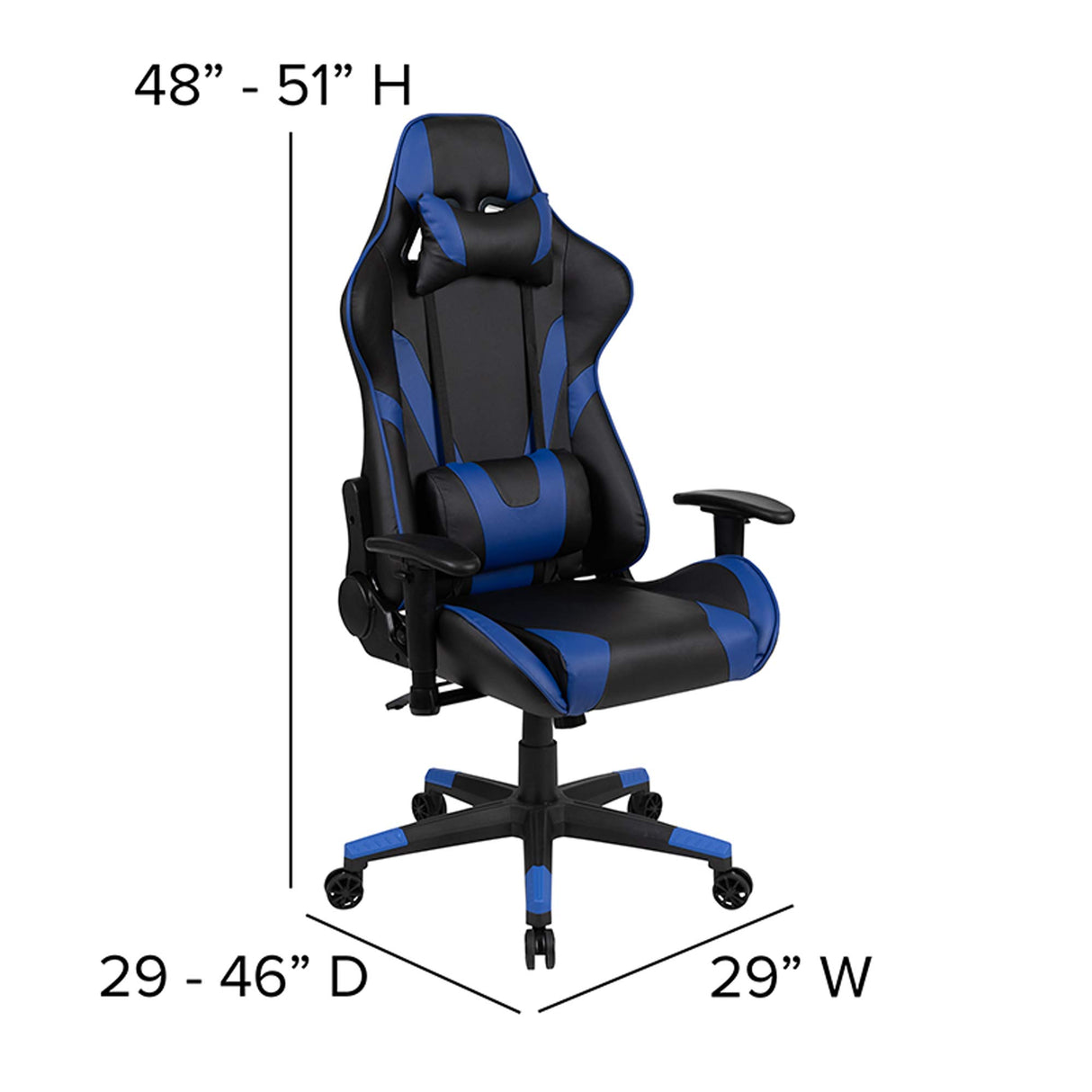 Flash Furniture X20 Gaming Chair Racing Office Ergonomic Computer PC Adjustable Swivel Chair with Fully Reclining Back in Blue LeatherSoft Flash Furniture