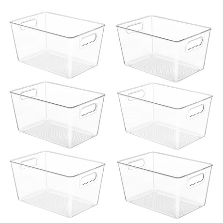 YIHONG 6 Pack Clear Pantry Organizer Bins, Plastic Containers with Handle for Kitchen,Freezer,Cabinet,Closet,Bathroom Under Sink Storage YIHONG