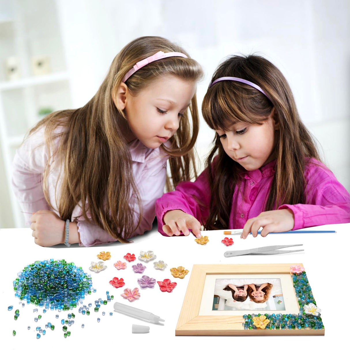 DIY Mosaic Picture Frame Craft Kit for Kids - Creative Arts & Crafts Glass Pebbles Activity for Girls & Boys, Decorate Your Own Photo Frame, Perfect Birthday & Christmas Gift for Kids Ages 6-12 LEJITEKK