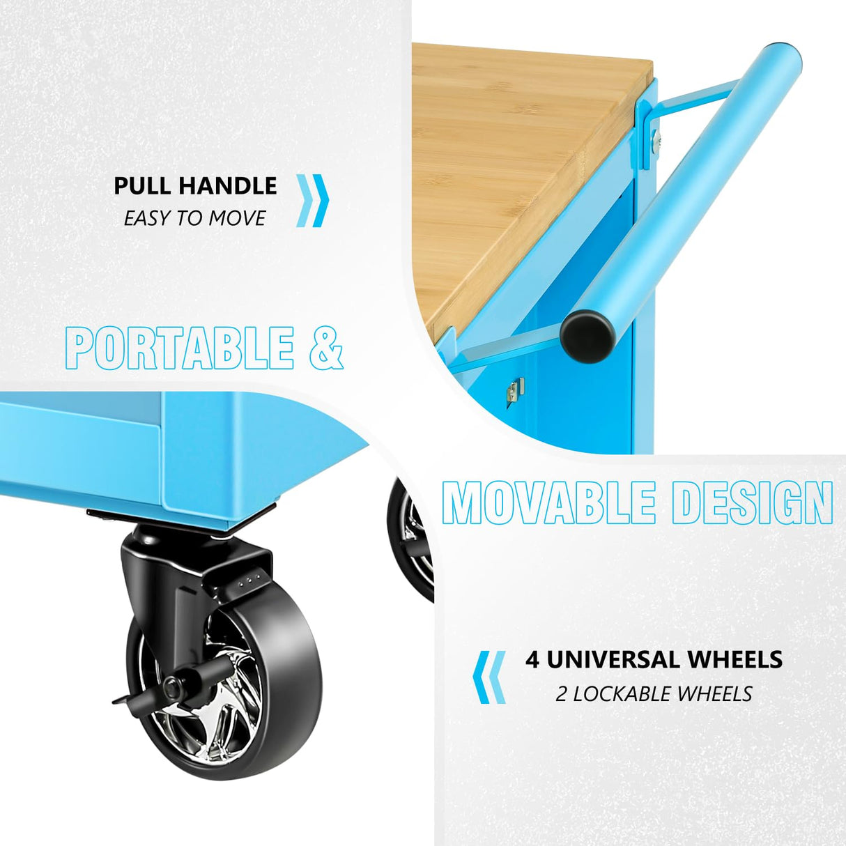 DNA MOTORING 30" W X 37" H X 18" D Large Capacity 4-Drawer Chest Rolling Tool Cart Locking Swivel Cabinet with Keys, Blue, TOOLS-00484 DNA MOTORING