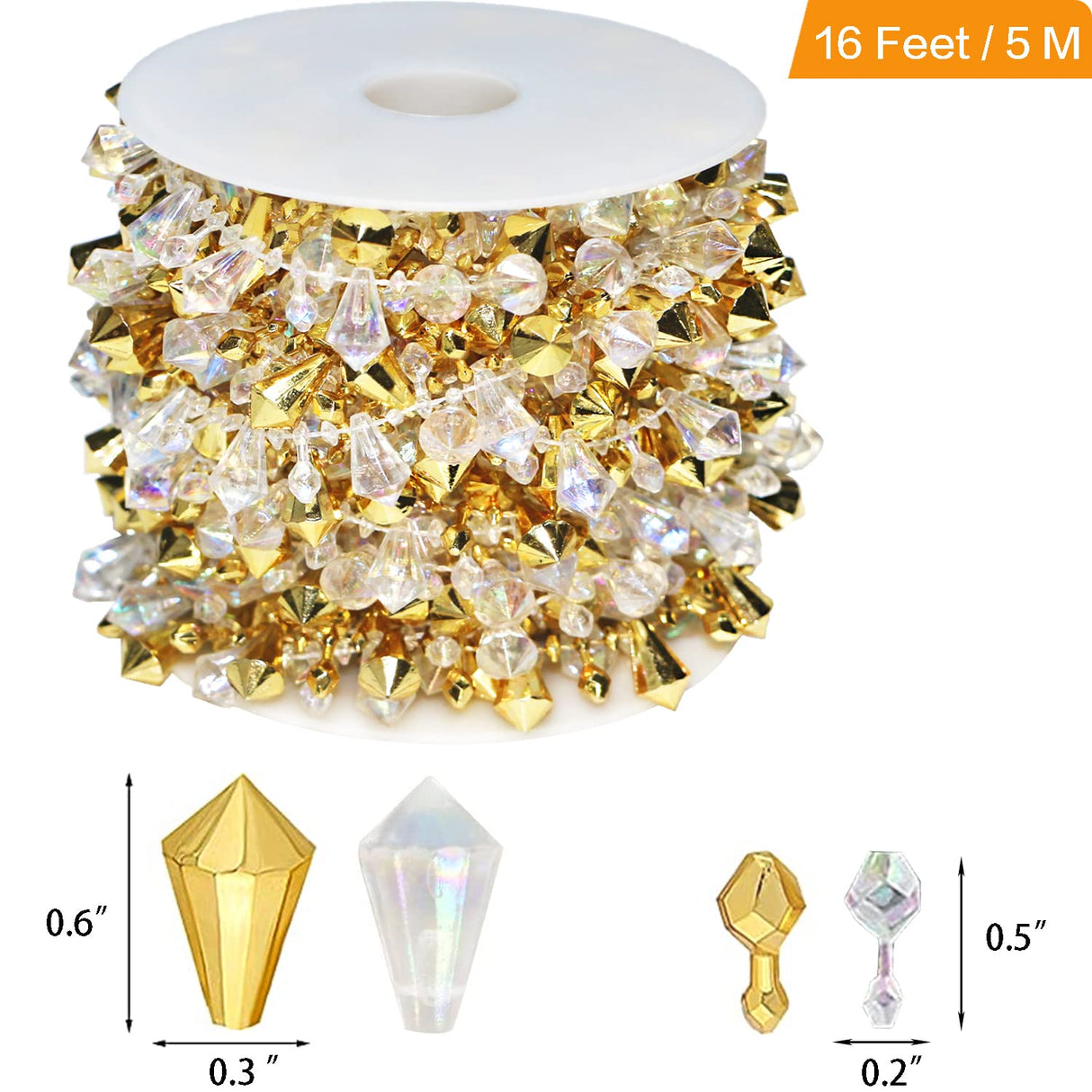 Jishi 16ft Christmas Garland Christmas Tree Gold Bead Decoration Clear Iridescent & Gold Bead Garland Twist Bead String for Christmas Tree Decorations, Rustic Crystal Garland Ornaments for Home Decor Jishi