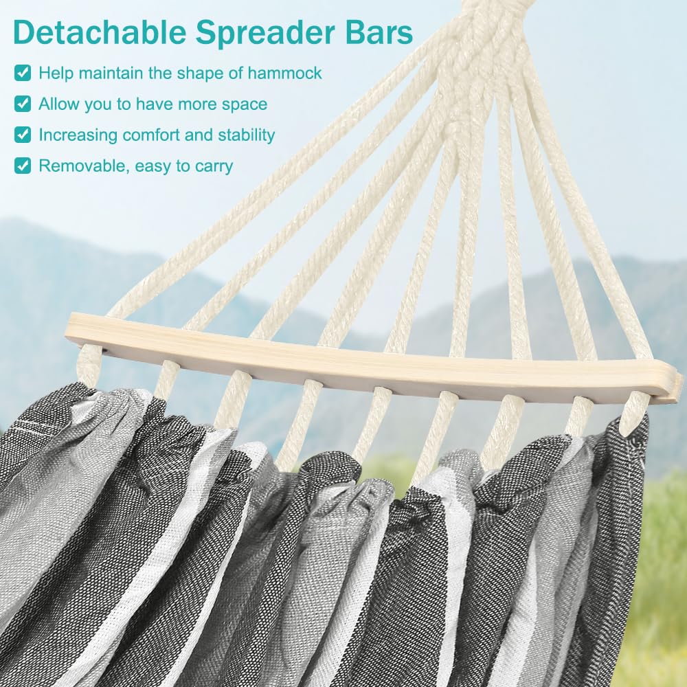 MOSFiATA Hammocks Portable Camping Hammock Upgraded 550lb Comfortable Fabric Hammock with Two Anti Roll Balance Beam and Sturdy Tree Straps for Camping, Patio, Backyard, Outdoor （Gray White） MOSFiATA