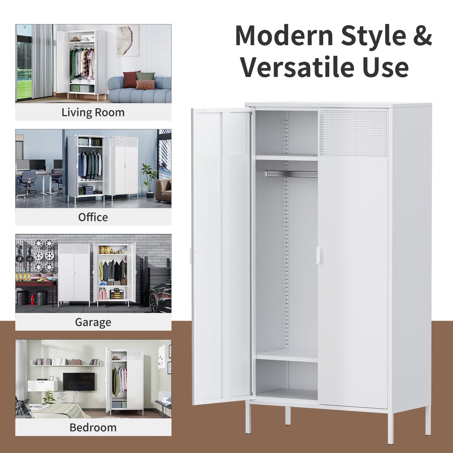 Washsemba Metal Storage Cabinets Locker with Hanging Rod and Adjustable Shelves, 71'' Clothing Steel Storage Wardrobe for Home & Office, School, Employee,Gym(White) - WoodArtSupply