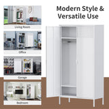 Washsemba Metal Storage Cabinets Locker with Hanging Rod and Adjustable Shelves, 71'' Clothing Steel Storage Wardrobe for Home & Office, School, Employee,Gym(White) Washsemba