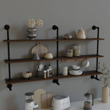 ROGMARS Industrial Pipe Wall Shelves Pipe Shelving,Natural Wood 60 Inches Long Walnut Floating Shelves for Wall Farmhouse Pipe Book Shelves for Kitchen,Living Room, Bar Shelving ROGMARS