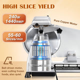 CGOLDENWALL Meat Slicer Machine 10" Commercial Meat Slicer 240W Electric Deli Meat Cheese Food Slicer 0-1/2" Adjustable Thickness Semi-Auto Frozen Meat Slicer for Home, Copper Motor Low Noise Durable CGOLDENWALL