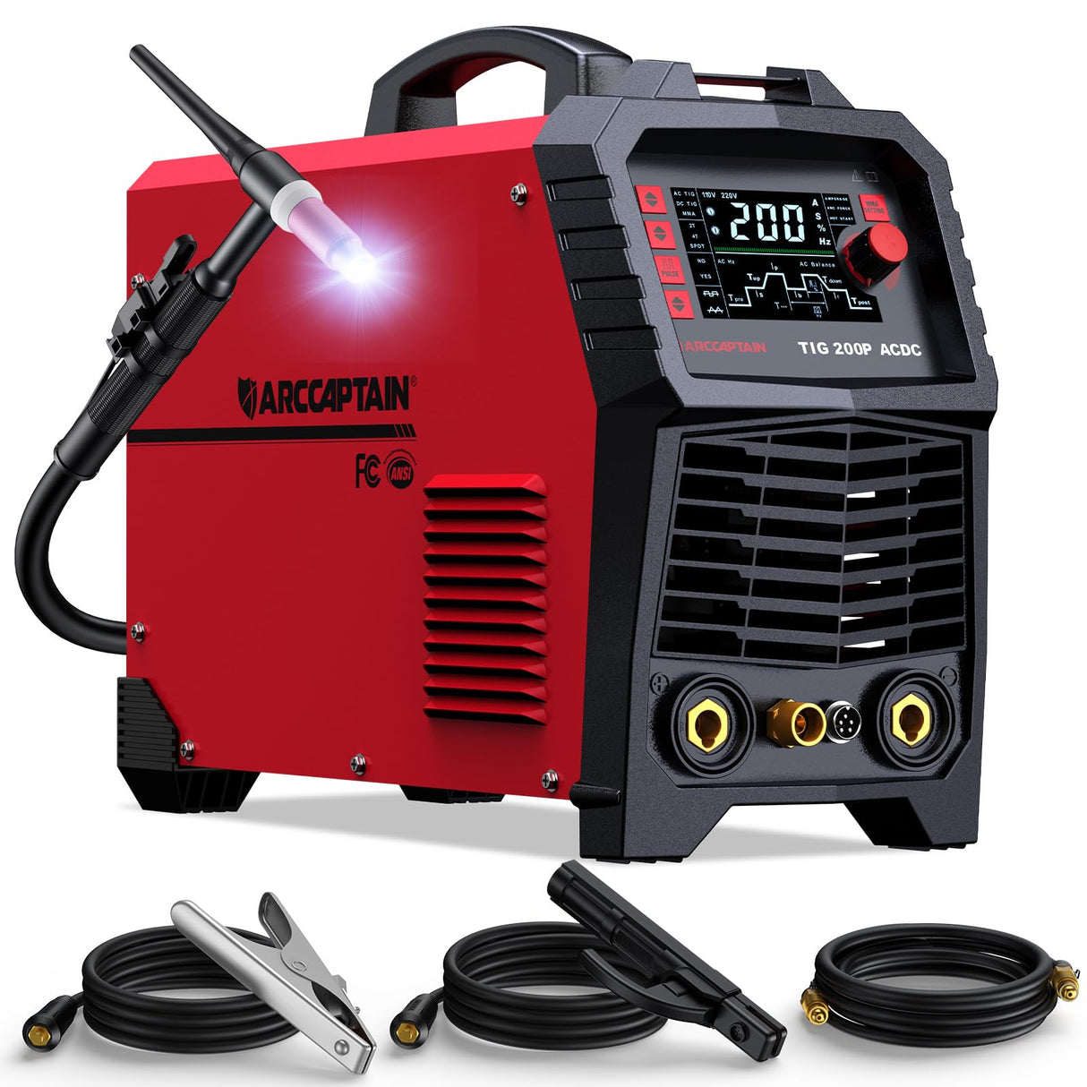 ARCCAPTAIN TIG Welder AC/DC 200Amp with Pulse, Aluminum TIG Welder 110V/220V TIG Welder with Square/Triangular Wave/Stick/MMA/Spot 7 in 1 MultiProcess Welding Machine ARCCAPTAIN