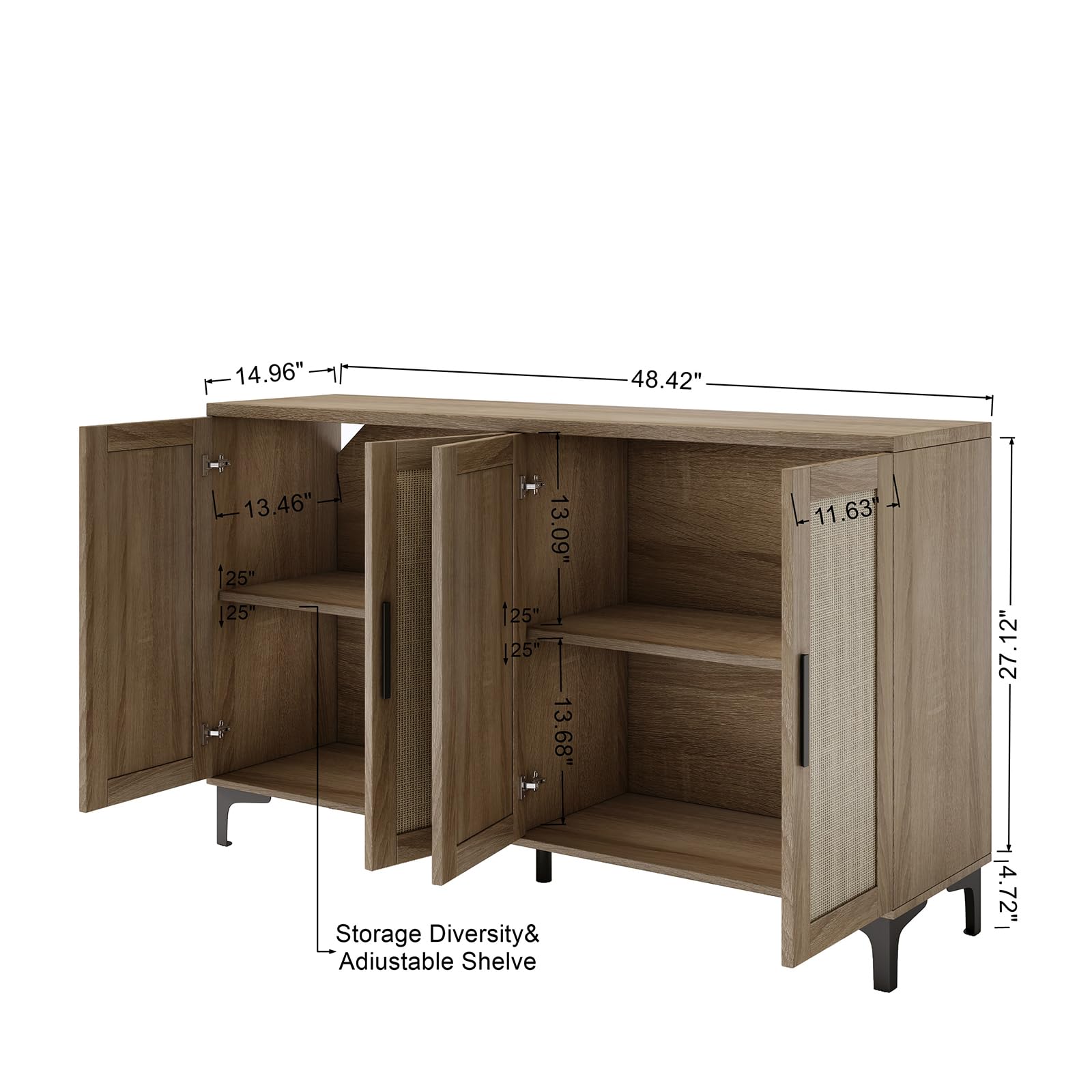 Sideboard Buffet Cabinet with Storage, Rattan Kitchen Storage Cabinet with Doors and Adjustable Shelves, Coffee Bar Cabinet, Entryway Cabinet, Rattan Sideboard Console Table for Dining Room,  - WoodArtSupply