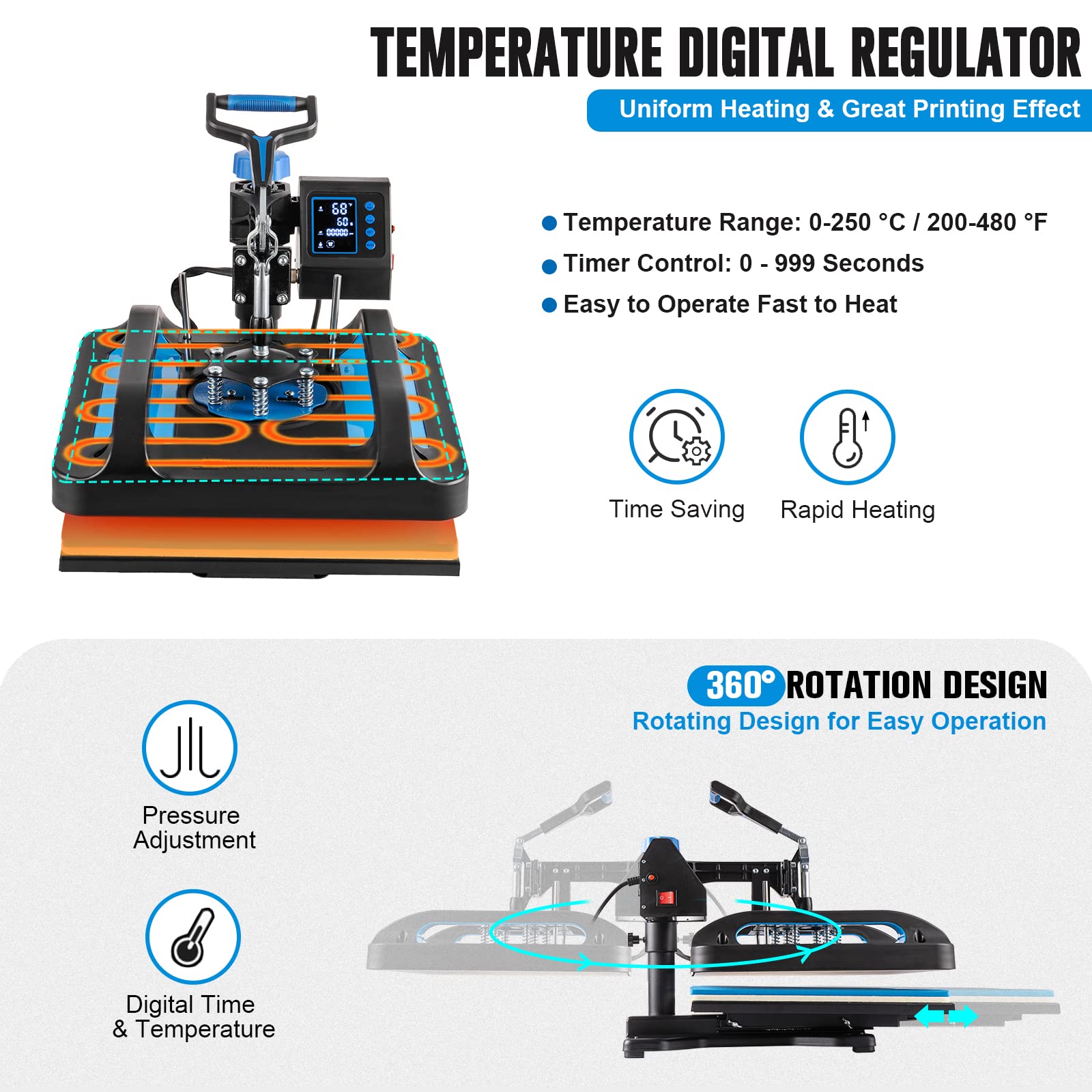 Leomru 5 in 1 Heat Press Machine, Sublimation Heat Press 12x15 inch Industrial T Shirt Pressing Machine, 360-Degree Swing Away Heat Transfer Machine Multifunction Combo for T-Shirt Mugs at Ca - WoodArtSupply