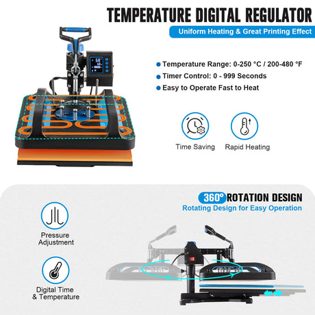 Leomru 5 in 1 Heat Press Machine, Heat Press 15x15, Multifunction T Shirt Press Machine, 360-Degree Swing Away Sublimation Heat Press Machine for T-Shirt Mugs Hat Cap Slide Out Leomru