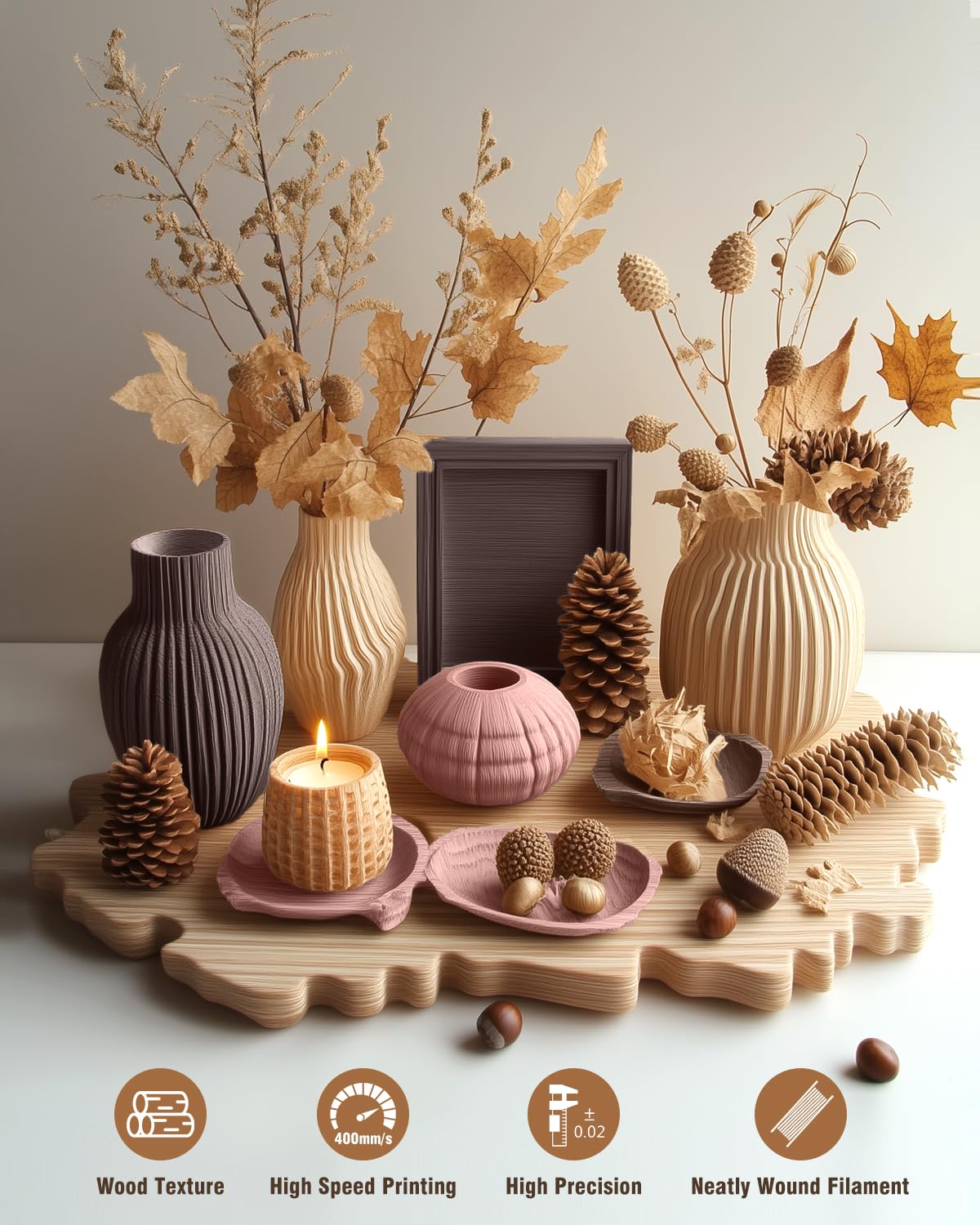 SUNLU Real Wood Fiber Wood PLA Filament, Neatly Wound PLA 3D Printer Filament 1.75mm Dimensional Accuracy +/- 0.03mm, Fit Most FDM 3D Printers, 1kg Spool (2.2lbs), Woody Scent Maple Wood Fiber PLA SUNLU