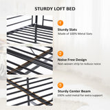 VINGLI Loft Bed Full Size with Flat Rungs for Adults, Kids and Young Teens, No Box Spring Required,Heavy Duty Metal Slat Support VINGLI