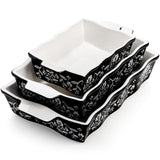 Bekith 3-Piece Ceramic Baking Dishes with Handles, Casserole Dishes for Oven, Rectangular Deep Lasagna Pans, Porcelain Bakeware Sets for Baking Cake Kitchen, Cooking, Black and White Bekith