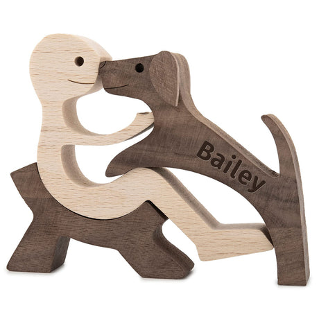ISHINE Personalized Dog Figurines, Unique Handmade Wooden Sculpture Dog and Man, Gift for Boy Father Husband, Wood Decor Natural ECO Friendly ISHINE