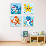 MXJSUA 4 Pack Cute Animals Paint by Numbers Kit with Framed Canvas for Ages 6-12 Kids, Shark Paint by Numbers Kits for Children Beginners, Acrylic Oil Painting for Home Wall Decor Gift (8x8 inch) MXJSUA