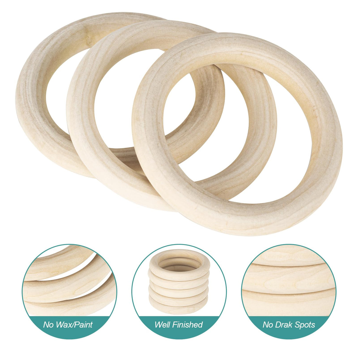 50 PCS 50mm Unfinished Wooden Rings for Craft, Nature Solid Wood Rings for DIY Crafts Without Paint, Macrame Wooden Rings for Ring Pendant and PONGJA