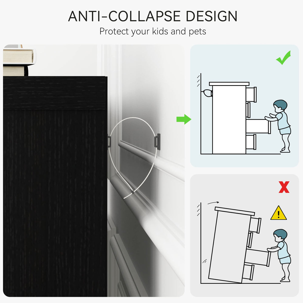 IDEALHOUSE Dresser for Bedroom with 7 Drawers, Modern Chest of Drawers Closet with Metal Handle, Wooden Dresser Organizer, for Bedroom, Living Room, Black IDEALHOUSE