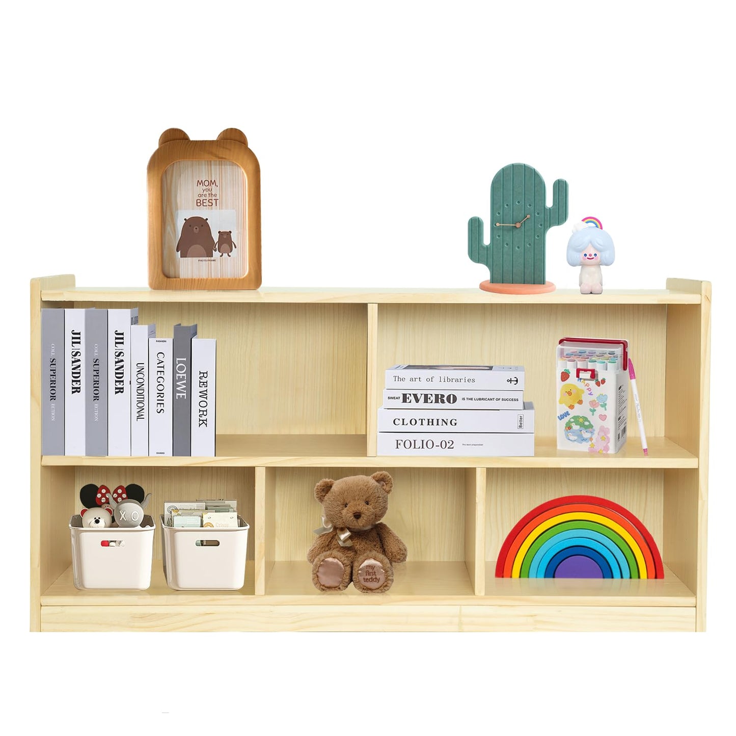 KOALA DIARY 2-Tier Montessori Wooden Storage Cabinet with 5 Compartments for Kids' Toys and Books - WoodArtSupply