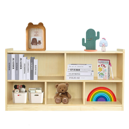 KOALA DIARY 2-Tier Montessori Wooden Storage Cabinet with 5 Compartments for Kids' Toys and Books - WoodArtSupply