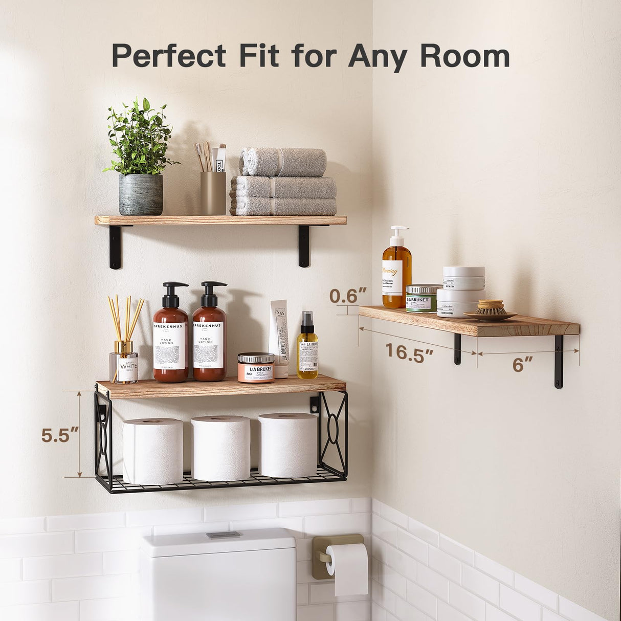 Amada Natural Wood Floating Bathroom Shelves with Storage Basket – Stylish Wall Organisers for Every Space AMADA HOMEFURNISHING