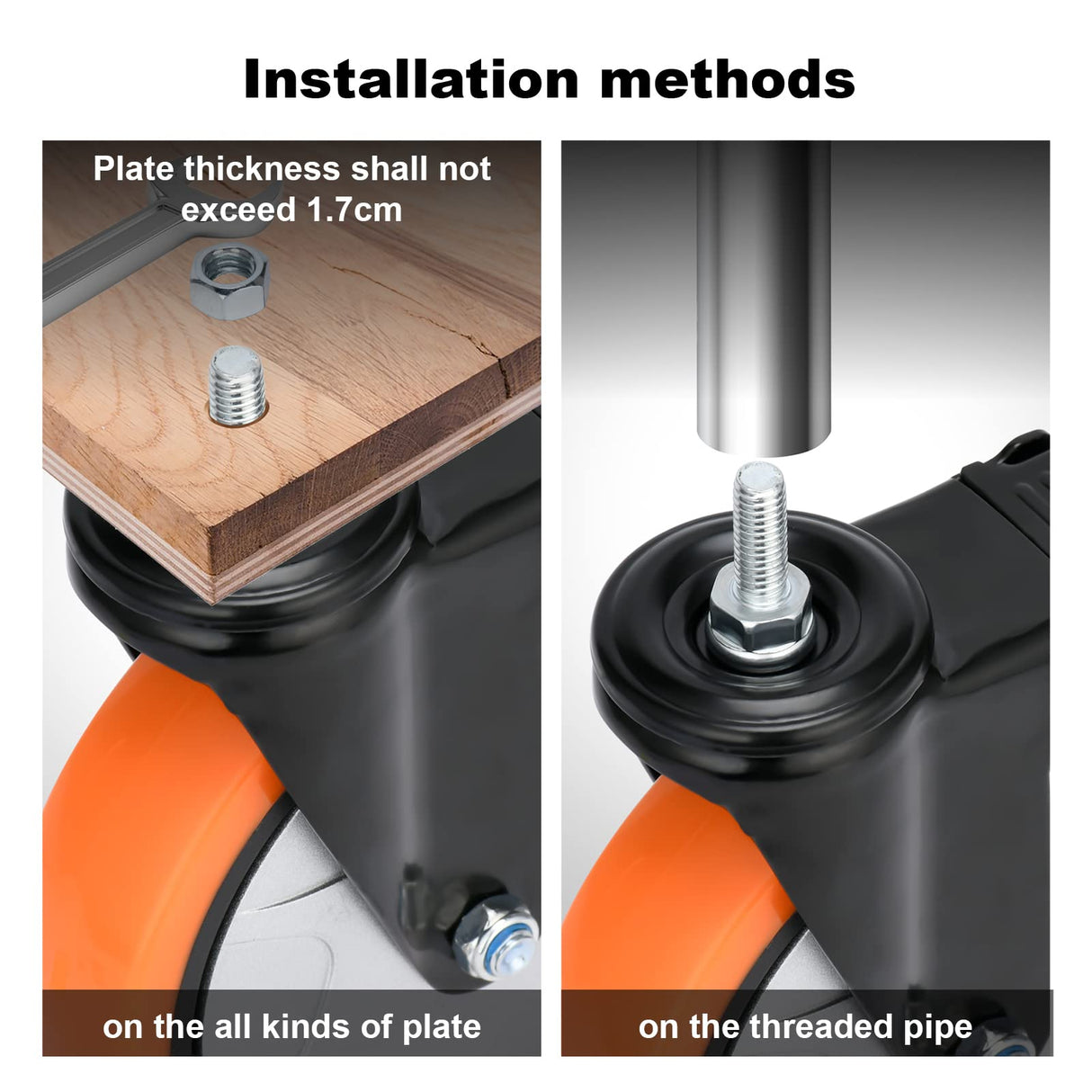 6 Inch Caster Wheels 2800Lbs, Heavy Duty Threaded Stem Casters Set of 4, 1/2"-13 x 1 (Screw Diameter 1/2", Stem Length 1"), Safety Dual Locking Industrial Castors, Wheels for Cart, Furniture Moogiitools