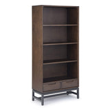 SIMPLIHOME Banting Bookcase - 66 inch Tall Solid Hardwood and Metal Bookshelf in Walnut Brown, Industrial Storage for Living Room, Study Room or Office with Open Shelves and Metal Frame SIMPLIHOME
