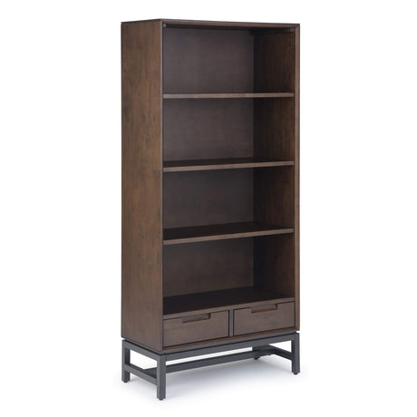 SIMPLIHOME Banting Bookcase - 66 inch Tall Solid Hardwood and Metal Bookshelf in Walnut Brown, Industrial Storage for Living Room, Study Room or Office with Open Shelves and Metal Frame SIMPLIHOME