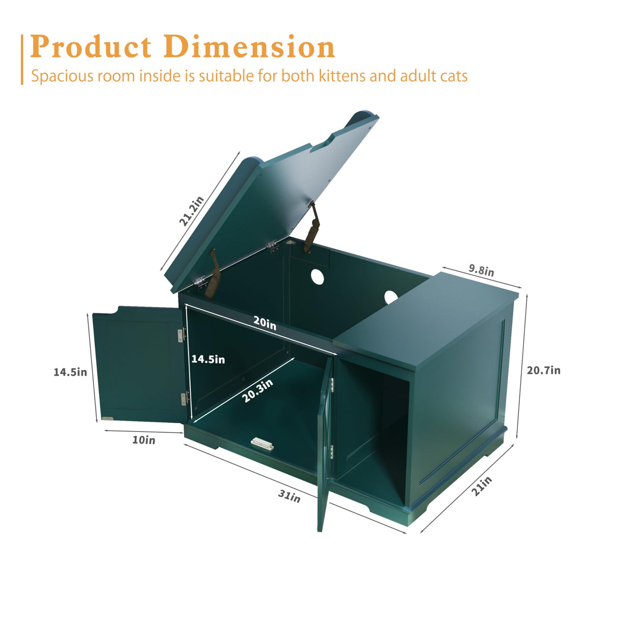 PUPETPO Flip Top Cat Litter Boxes Enclosure Covered Litter Box Hidden Furniture Wooden Cat Washroom Cabinet for Kitty, Medium and Large Cat Green PUPETPO