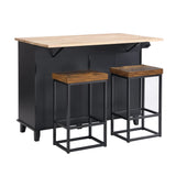Bellemave 3 Piece Kitchen Bar Table Set Kitchen Island Set with 2 Stools and Drop Leaf, Island Table Set with Seating, Storage Cabinet, Drawers and Towel Rack (Black) Bellemave