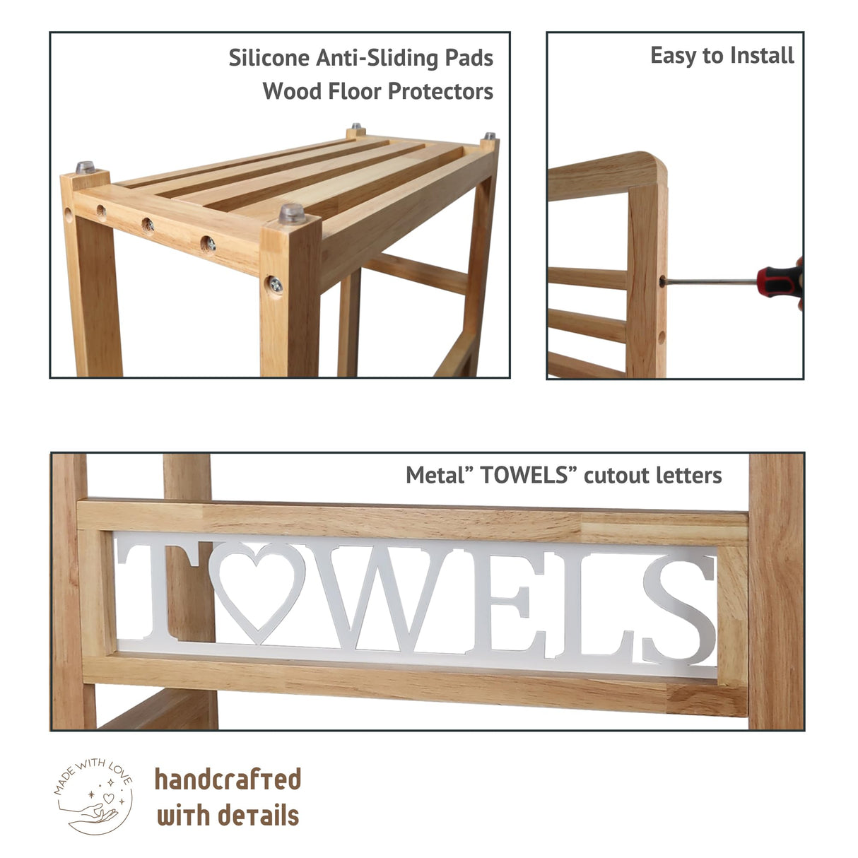 Free Standing Towel Racks for Bathroom - Besuerte 2 Tier Bath Towel Rack, Blanket Rack Stand for Living Room, Bedroom, Towel Drying Rack for Bathroom, 31.5" H Blanket Holder with White Towels Letters Besuerte