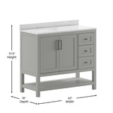 EMMA + OLIVER Vesta 42 Inch Bathroom Vanity, Single Sink Cabinet with 2 Soft Close Doors, Open Shelf and 3 Drawers, Carrara Marble Finish Countertop, Gray EMMA + OLIVER