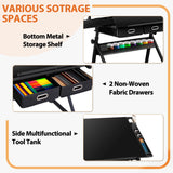 SUPER DEAL Adjustable Drafting Table Set with Charging Station, Tilting Drawing Desk Artist Desk with Stool Multifunctional Art Craft Workstation with 2 Storage Drawers for Home Office School SUPER DEAL