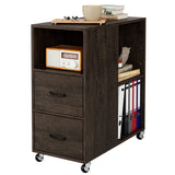 HOSTACK End Side Table, Narrow Nightstand with Storage Drawers and Adjustable Shelf, Rolling Bedside Table for Bedroom, Living Room, Home Office, Dark Brown HOSTACK