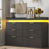 UNIQUITE 6 Drawer Dresser for Bedroom, Black Dresser with LED Lights and Power Outlet, Wooden Dressers Chests of Drawers, Double Wide Dressers for Bedroom, Living Room, Hallway UNIQUITE