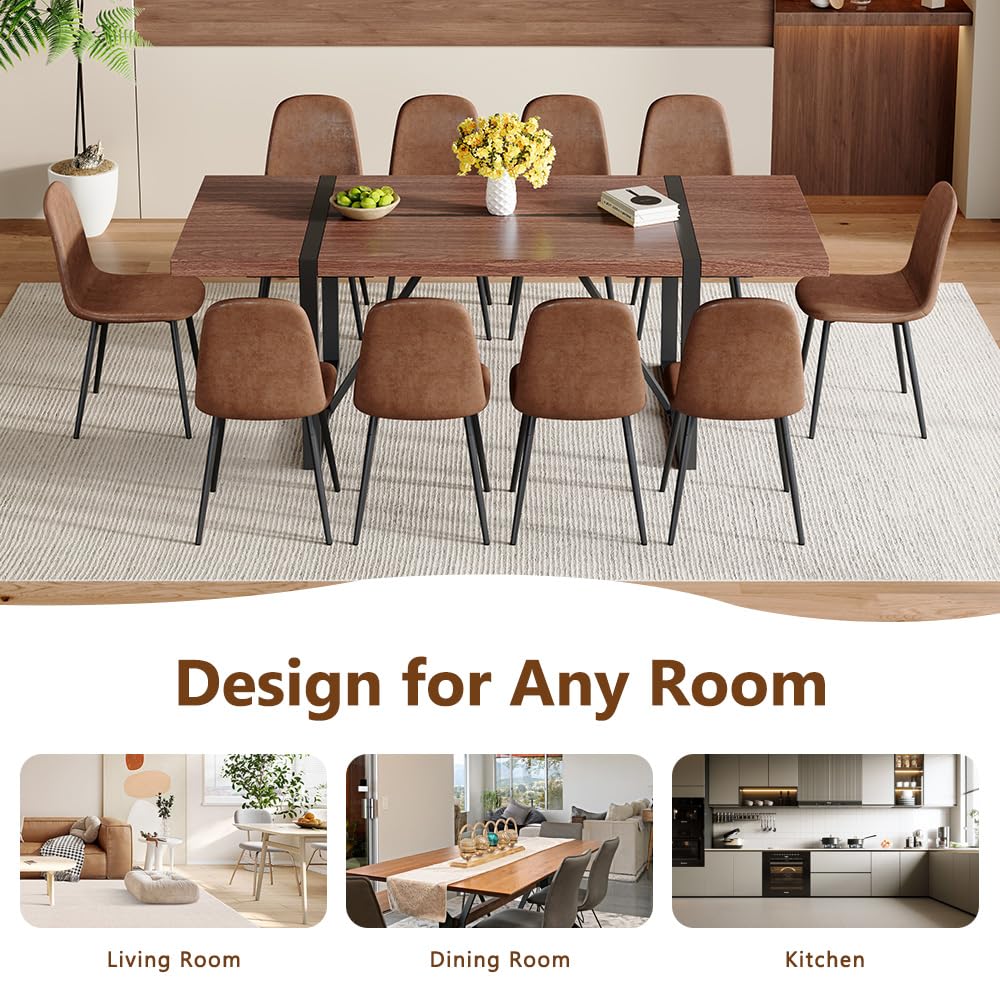 UELKS 86.6" Dining Table Set for 10, Modern 11 Piece Wood Kitchen Table and Chairs Set, Large Rectangle Dining Table with 10 Suede Upholstered Chairs, Perfect for Family Gatherings and Dining Room UELKS