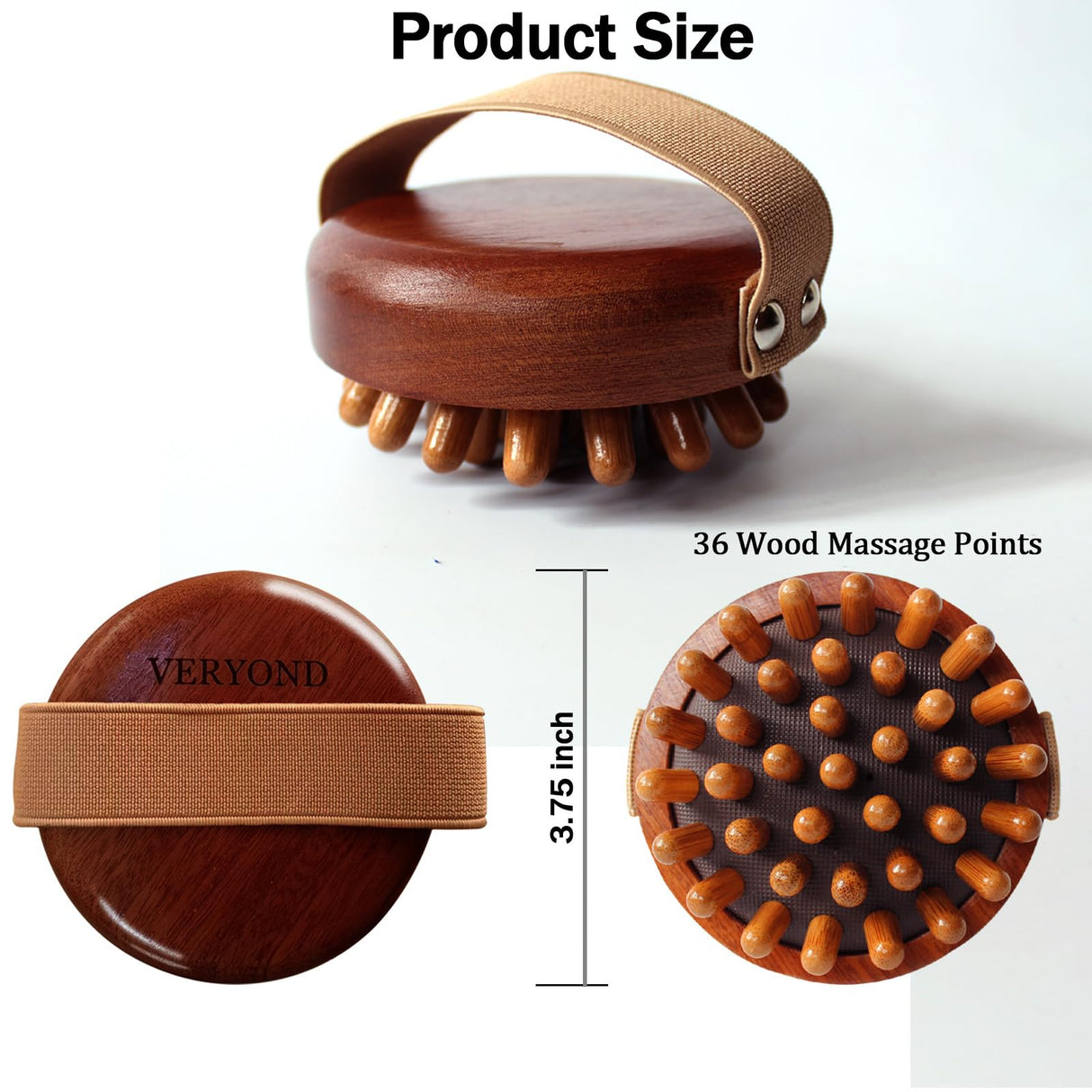 VERYOND Sapele Wood Anti-Cellulite Massage Brush - Hand-Held Massager Body Brush Muscle Relax Sauna SPA Head Massage Brush VERYOND