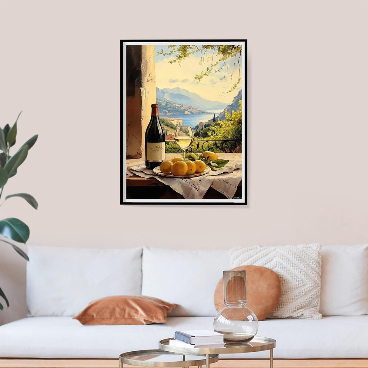 TUTUMAY21 Adult Diamond Painting Art Landscape Kit, Wine and Lemon, Seaside Town 5D Landscape Full Diamond Diamond Painting Arts and Crafts Wall Decoration 12x16 inch TUTUMAY21