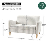 HULALA HOME 50.5" Loveseat Sofa with Stripe Pattern, 2 Seater Farmhouse Sofa with Rolled Wide Armrests and Rubber Wood Legs, Comfy Upholstered Small Couch for Living Room Bedroom, Stripe HULALA HOME