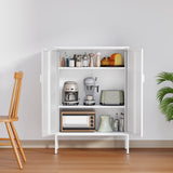 Ustamio White Metal Storage Cabinet with Doors and Shelves, 3 Tier Metal Office Storage Cabinet, Metal Locker Storage Cabinet for Home, Office, Living Room and Entryway Ustamio