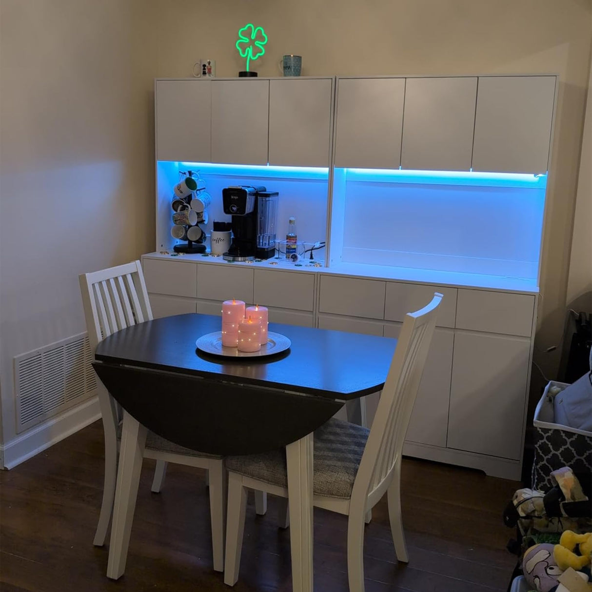 71'' Pantry Cabinet with LED Light Charging Station, kitchen storage cabinets with Microwave Stand, Freestanding Kitchen Hutch,kitchen cabinet with Open Countertop for Dining Room,Restaurant,White NUNU LAB