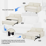 Merax Pull-Out Sofa Bed Convertible Couch 2 Seat Loveseat Sofa Modern Sleeper Sofa with Two Throw Pillows and USB Ports for Living Room, Beige Merax