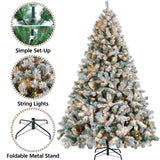 Yaheetech 7.5ft Pre-lit Artificial Christmas Tree W/Incandescent Warm White Lights, Snow Flocked Full Prelighted Xmas Tree W/1284 Branch Tips, 550 Incandescent Lights & Foldable Stand, Green & White Yaheetech