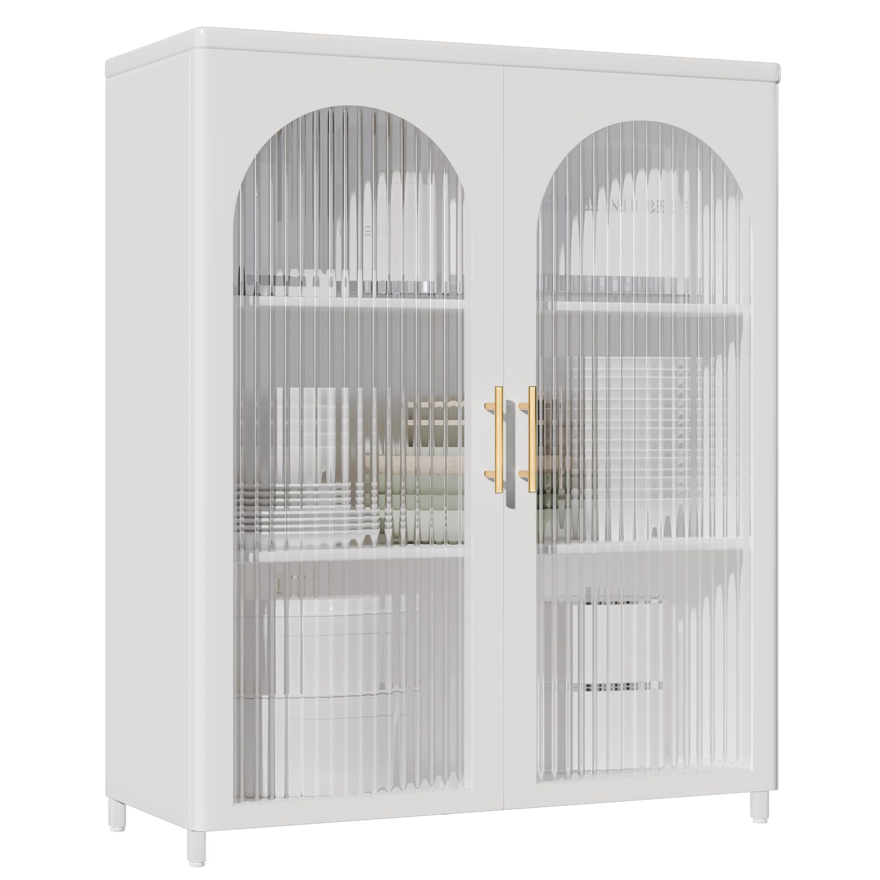 ZONLESON Accent Cabinet with Glass Doors,Sideboard Kitchen Storage Cabinet with Glass Decorated Doors,Metal Cabinet Modern Cabinet for Dining Room,Hallway,Entryway,White - WoodArtSupply