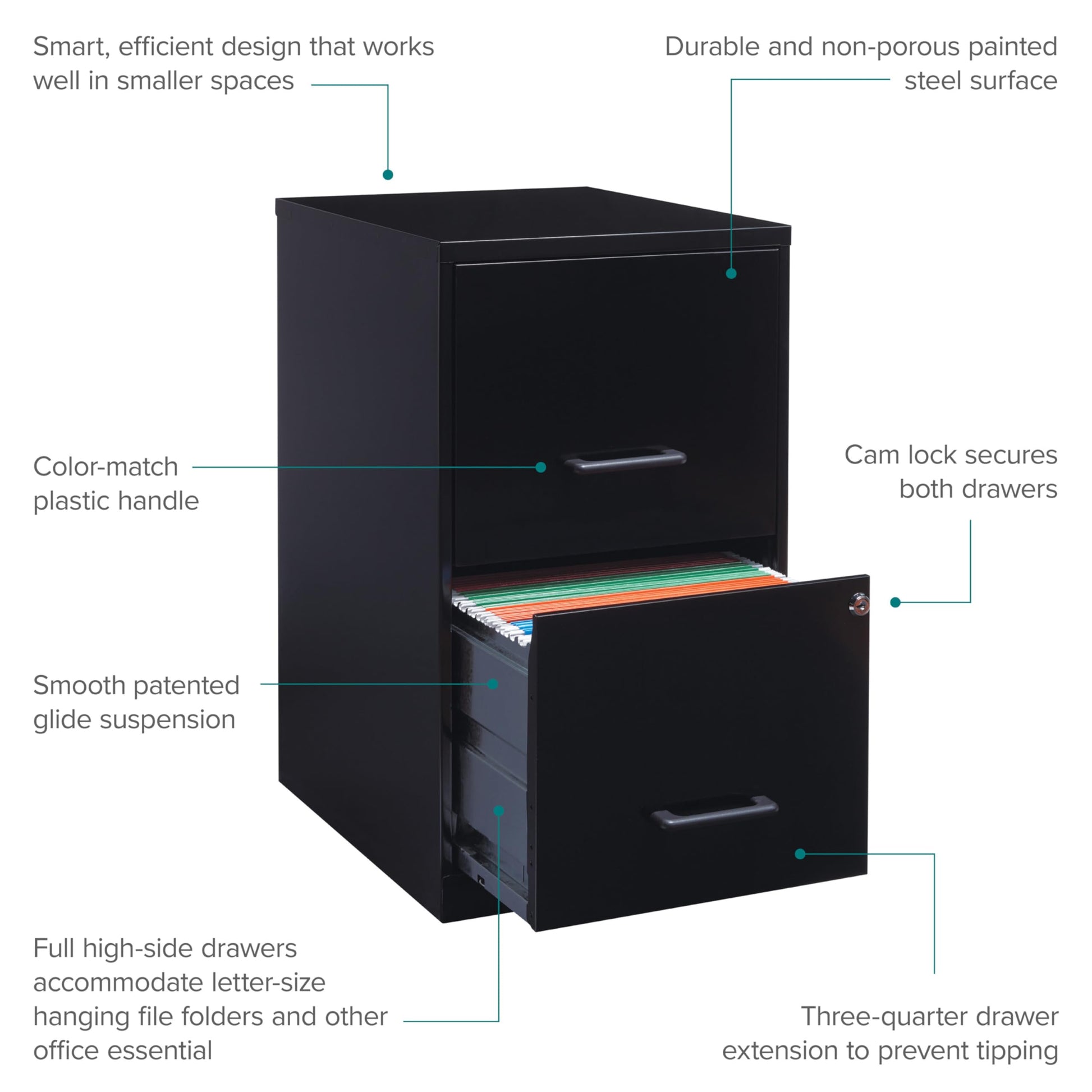 Lorell 14341 18 Deep 2-Drawer File Cabinet, Black - WoodArtSupply